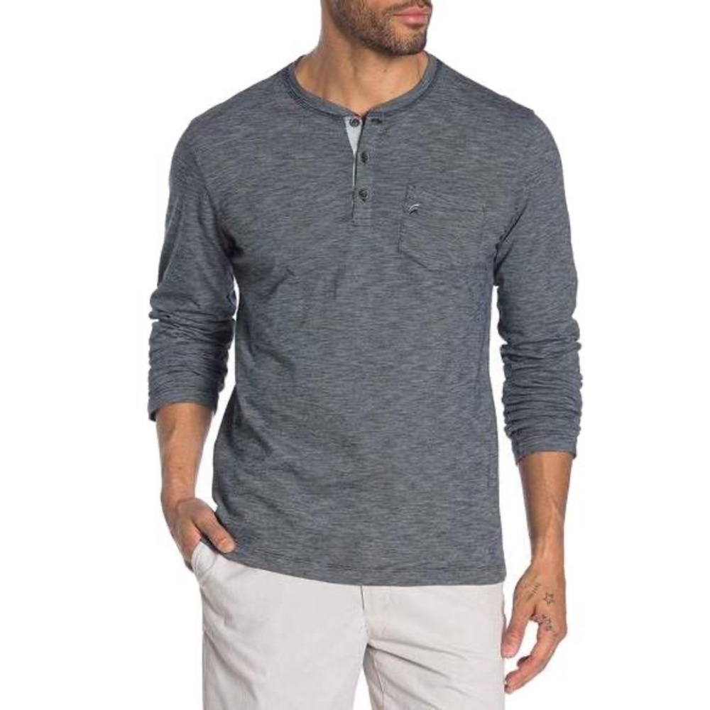 Indigo Slub Henley with Stripes